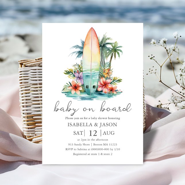 Bébé à bord Surf Couples Baby shower Invitation (Créateur téléchargé)