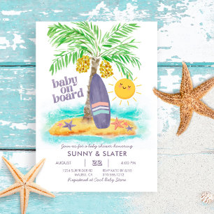 Bébé à bord   Surf de plage Invitation Baby shower
