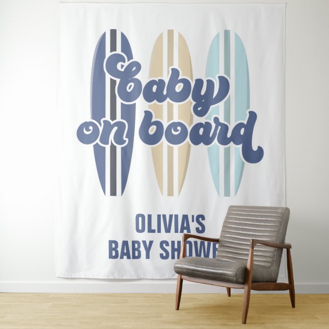 Bébé à bord Surfboard Plage Baby shower Tapisserie (En situation)