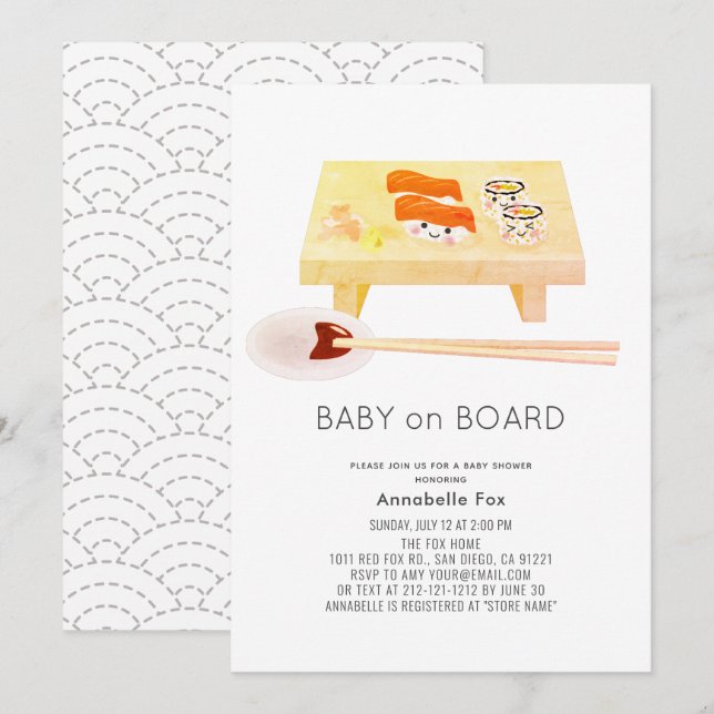 Bébé à bord Sushi Baby shower Invitation (Devant / Derrière)