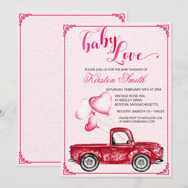 Bébé Amour Coeur Ballons Baby shower Invitation (Devant / Derrière)