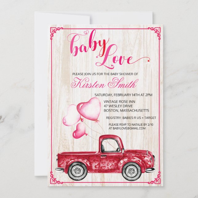 Bébé Amour Coeur Ballons Baby shower Invitation (Devant)