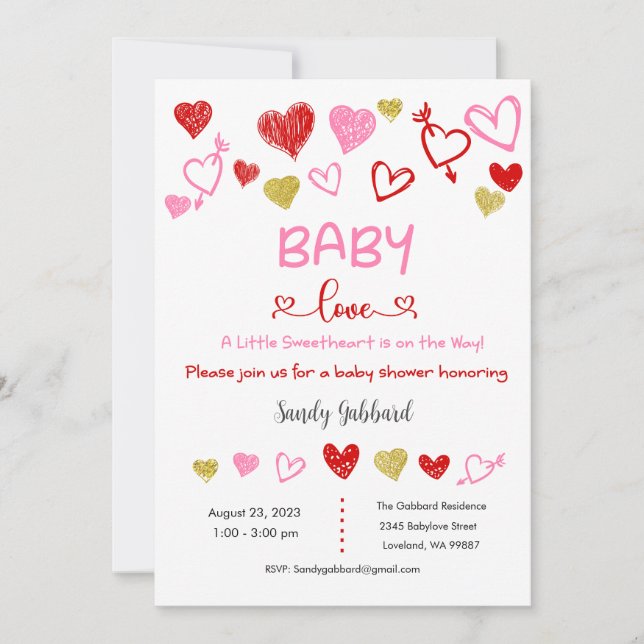 Bébé Amour Invitation, Baby shower Invitation (Devant)