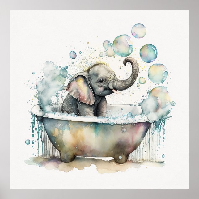Bébé animal pour la pépinière, affiche Eléphant mi (Devant)