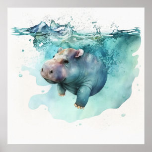 Bébé animal pour la pépinière, affiche hippo migno