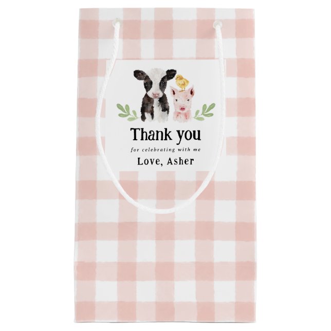 Bébé Animaux de ferme rose En vichy petit sac cade (Devant)