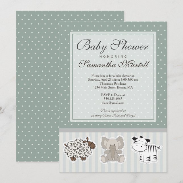 Bébé Animaux pour Baby shower Invitation (Devant / Derrière)