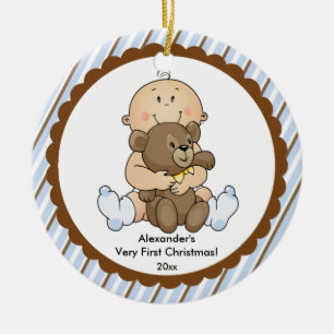 Bébé avec ornement de Noël du bébé d'ours le