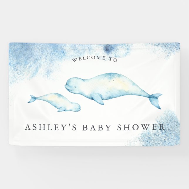 Bébé Beluga | Bannière d'accueil Baby shower Océan (Horizontal)