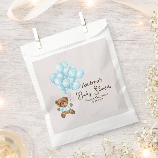 Bébé Bleu Baby shower Ours Favoriser Sacs (Coupé)