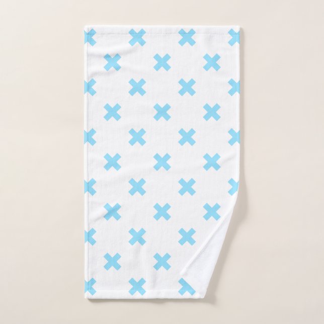Bébé bleu croix coutures sur blanc (Serviette à main)