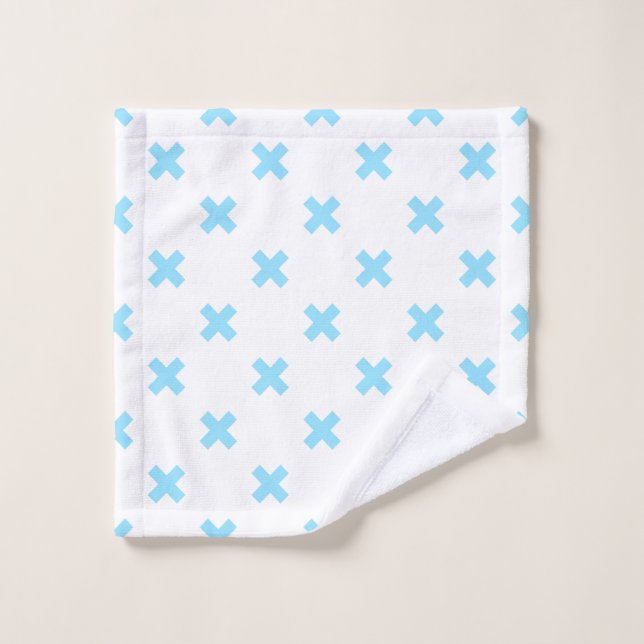 Bébé bleu croix coutures sur blanc (Gant de toilette)