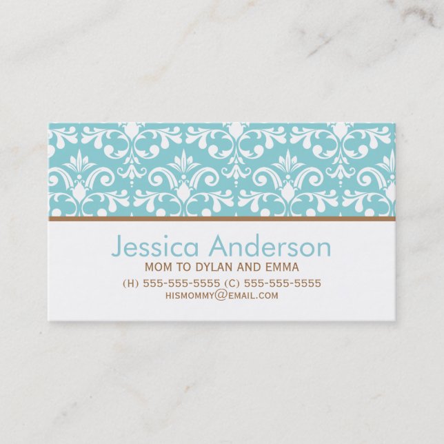 Bébé Bleu Damas Pattern Cartes d'appel (Devant)