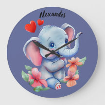 Bébé bleu Eelphant Horloge murale