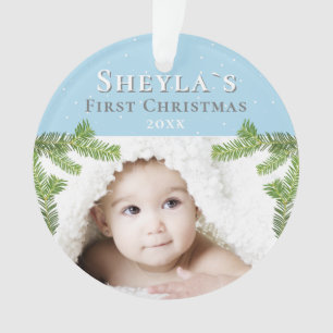 Bébé Bleu Festif Sa première photo de Noël
