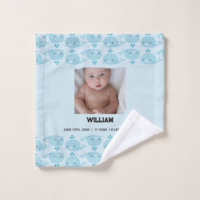 Bébé bleu Nom du garçon Date de naissance Statisti (Gant de toilette)