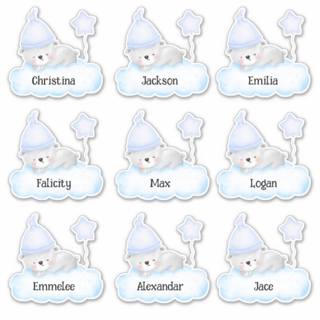Bébé bleu Ours personnalisé Stickers de nom multip (Devant)