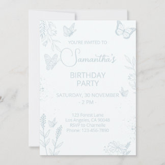 Bébé Bleu Papillon Anniversaire Invitation