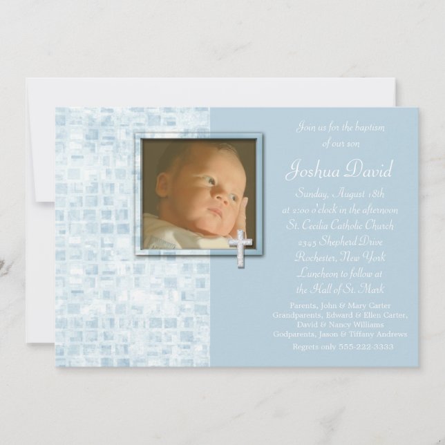 Bébé Bleu Photo Christening Invitations (Devant)