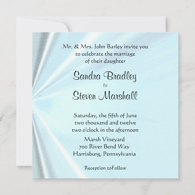 Bébé Bleu Satin Mariage Invitations (Devant)