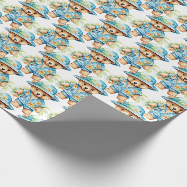 Bébé bleu Teddy Bear Papier cadeau enveloppant (Coin)