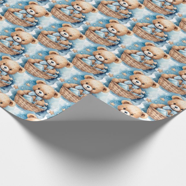 Bébé bleu Teddy Bear Papier cadeau enveloppant (Coin)