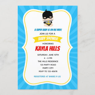 Bébé Boy Shower Invitations (Superhero) Bleu