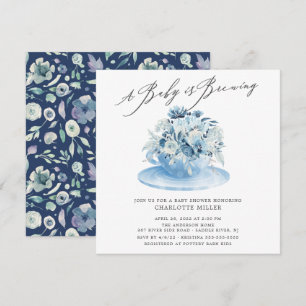 Bébé brasse Blue Floral Baby Tea Invitation
