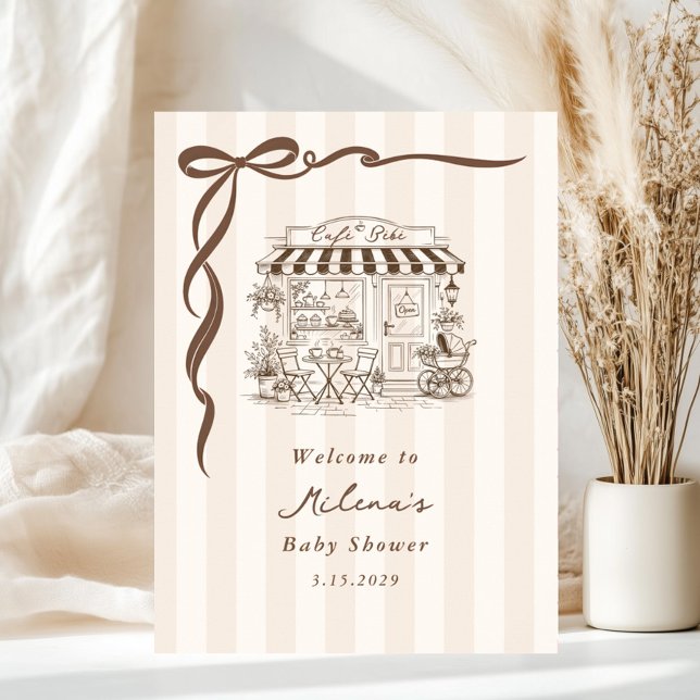 Bebe Cafe Gender neutral Bow Baby Shower Welcome Poster (Von Creator hochgeladen)