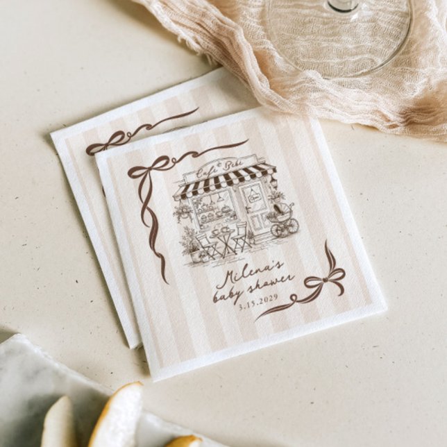 Bebe Cafe Gender neutral Bow Stripes Baby Shower Serviette (Von Creator hochgeladen)