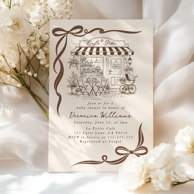 Bebe Cafe Parisian Theme Bow Coffee Baby Shower Einladung (Von Creator hochgeladen)