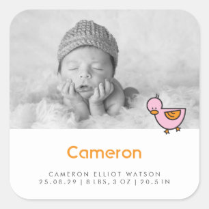 Bébé Canard Photo Girl Sticker Faire-part de naiss