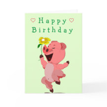 Bébé Carte d'anniversaire heureux Piglet avec fleu