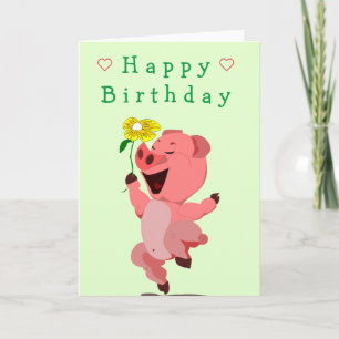Bébé Carte d'anniversaire heureux Piglet avec fleu