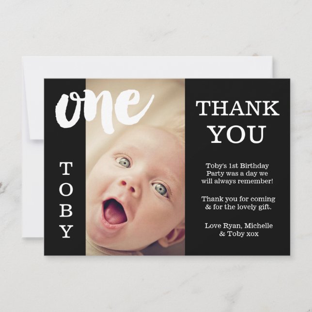 Bébé carte de remerciements ęr d'anniversaire noir (Devant)