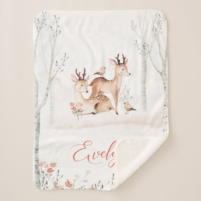 Bébé cerf couverture en bois | Sherpa 30x40 (Devant)