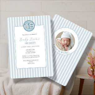 Bébé Chinois 100 Jours Invitation Bleue 百日