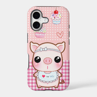 Bébé cochon mignon et cupcakes kawaii