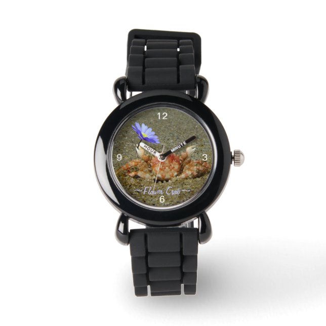 Bébé crabe tenant la fleur violette Montre (Recto)