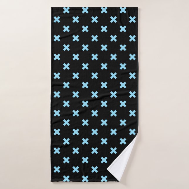 Bébé croix bleu coutures sur noir (Serviette de bain)