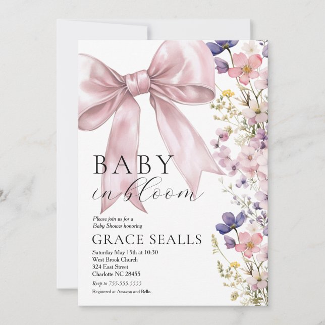 bébé dans Bloom bow Baby shower Invitation (Devant)