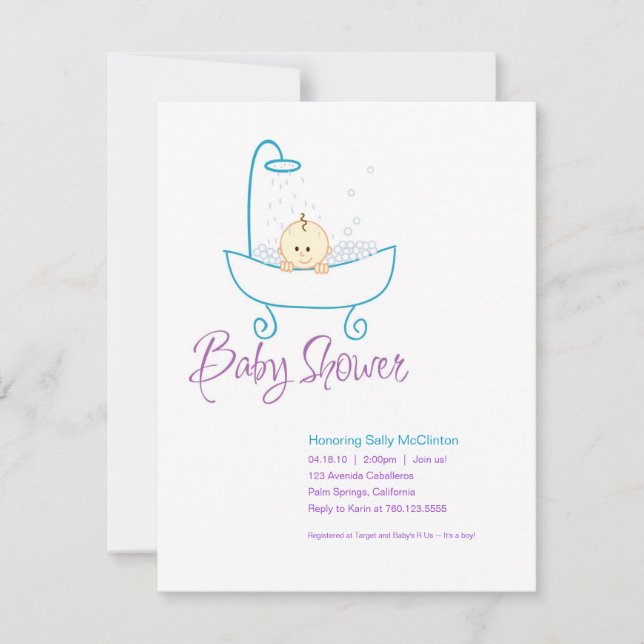 Bébé dans la baignoire Invitations de douche pour  (Devant)