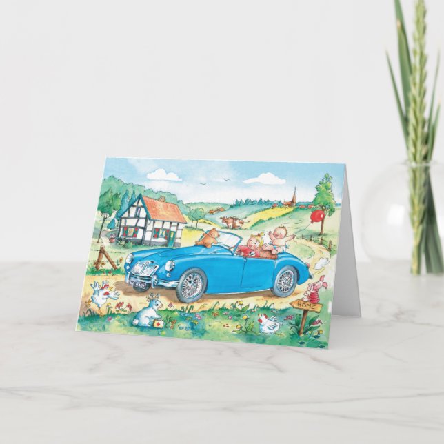 Bébé dans la voiture d'Oldtimer de MG - carte de (Devant)