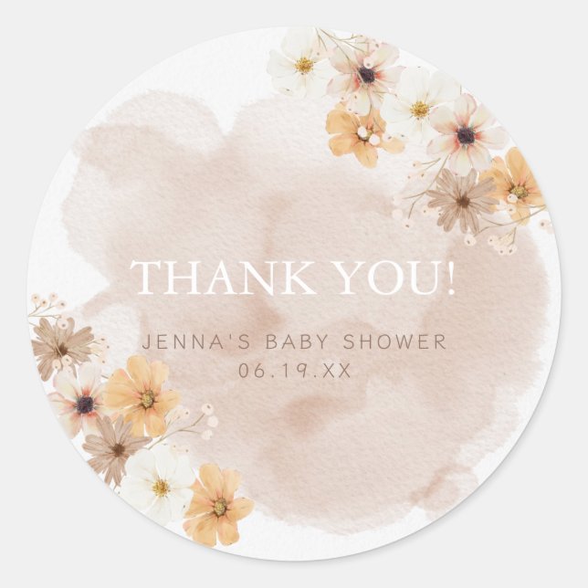 Bébé dans le Baby shower en fleur Merci Sticker (Devant)