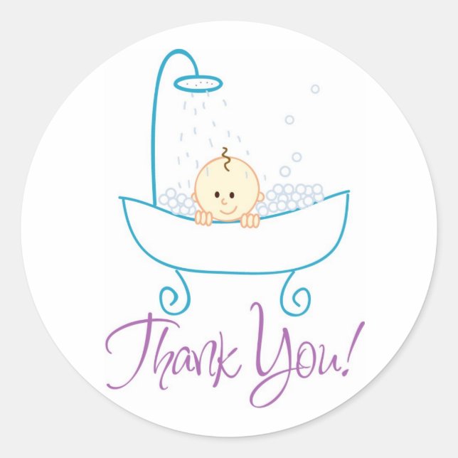 Bébé Dans Tub Merci Sticker Étiquettes (Devant)