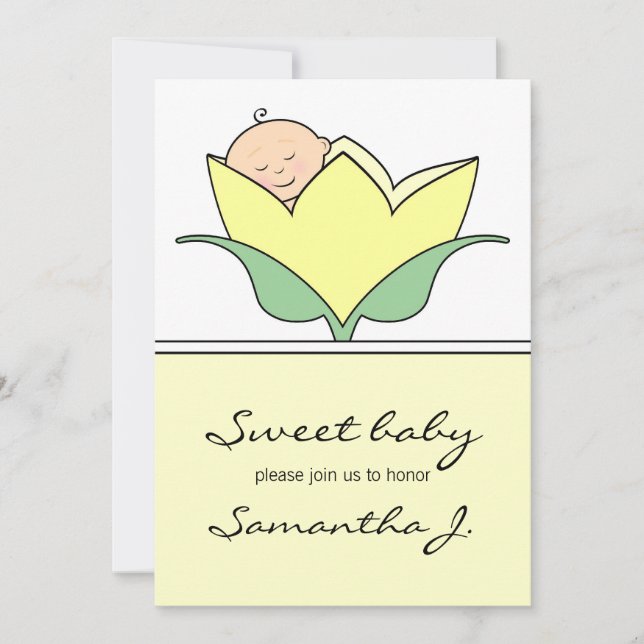 Bébé dans une tulipe jaune Baby shower Invitation (Devant)