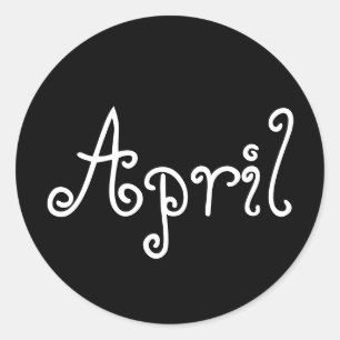 Bébé d'avril - autocollant rond noir de poupée par