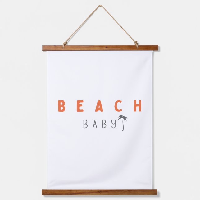 bébé de plage. Tapisserie murale cadre en bois (Recto)