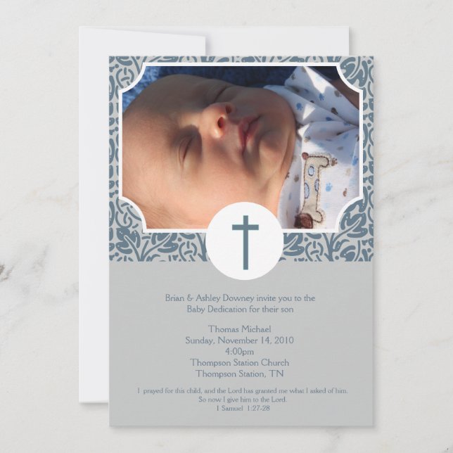 Bébé Dédication GARÇON Baptême Photo Invitation 5x (Devant)