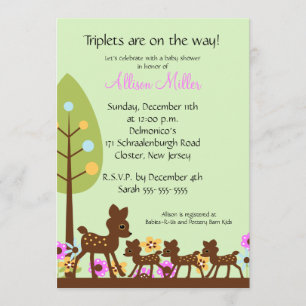 Bébé Deer TRIPLETS Baby shower Invitation